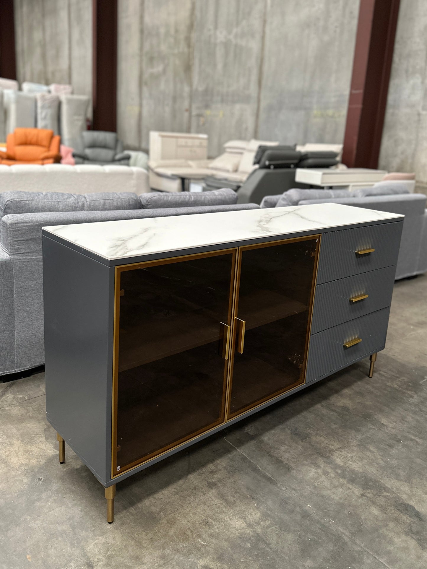 Blue Rock Panel Countertop/Glass Doors/Side Cabinet