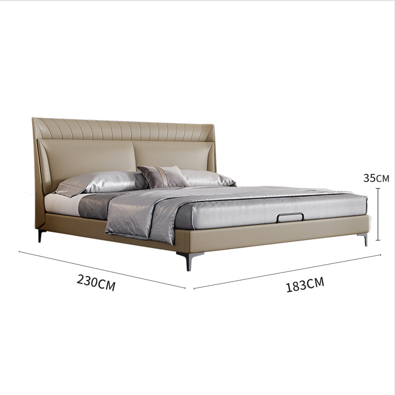 Nordic Light Khaki Genuine Leather Bed/153/183