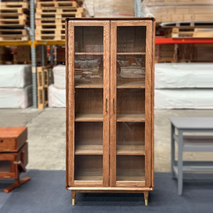 Walnut Double Door Glass Bookcase
