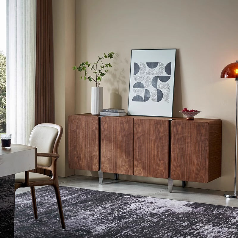 Pre Sale Walnut Grain Sideboard with Black Brushed Titanium Accents