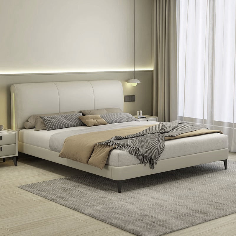 Genuine Leather/Elephant Gray/Solid Wood Bed/With Lights/153/183
