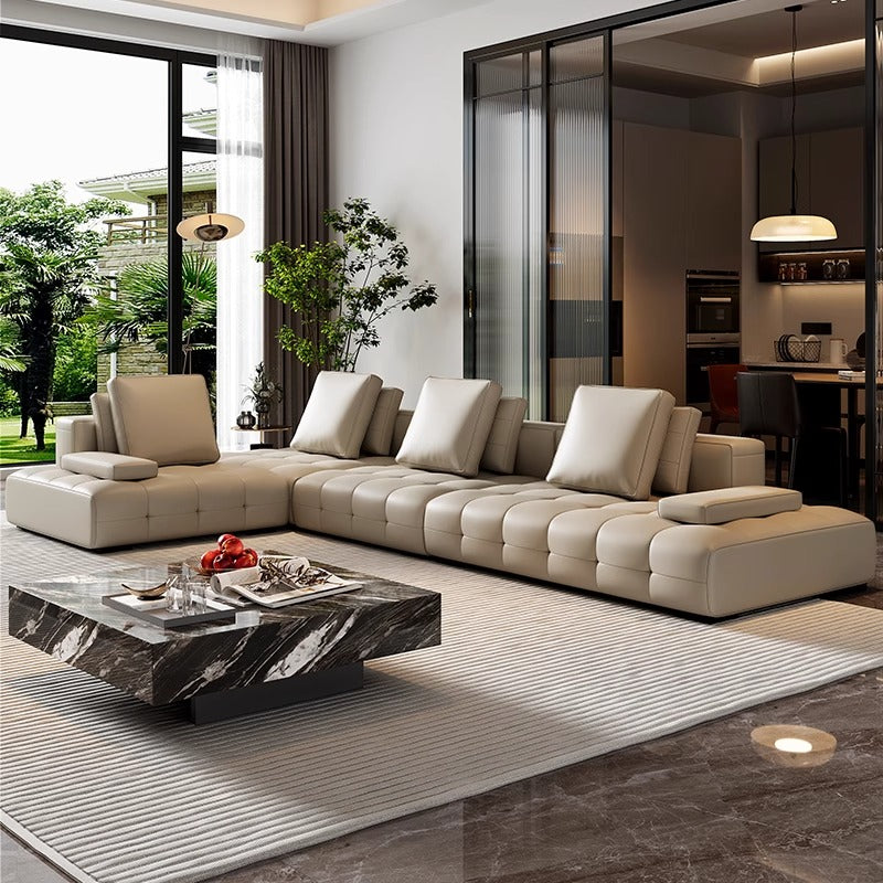 Genuine Leather Lawrence Sofa Khaki Brown