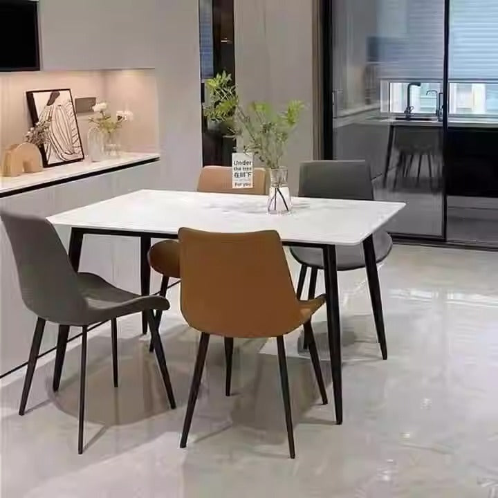 Pre Sale Snow Mountain White Rock Dining Table with Carbon Steel Legs & 4 Chairs