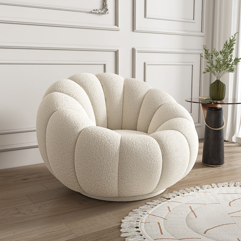 White Lamb Fleece/Casual Pumpkin Lounge Chair