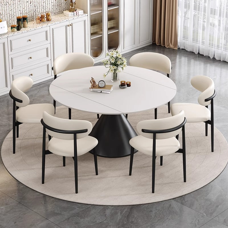 Pre Sale Round Snow Mountain Slate/Black Waist Legs/Dining Table/6 Chairs/130
