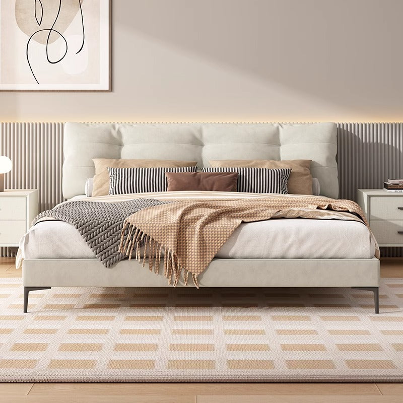 Genuine Leather/Cream White/Soft-Covered/Solid Wood Bed/153