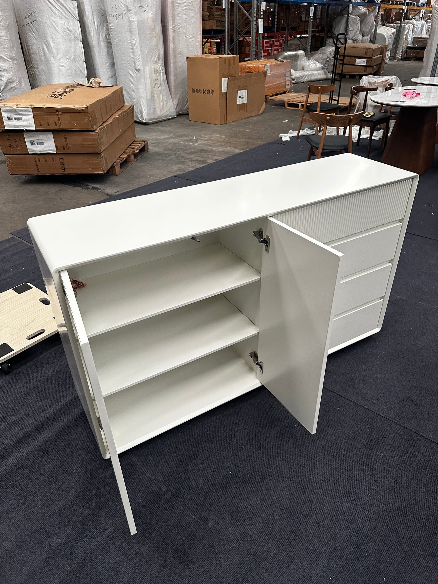 White Piano Stripe Sideboard