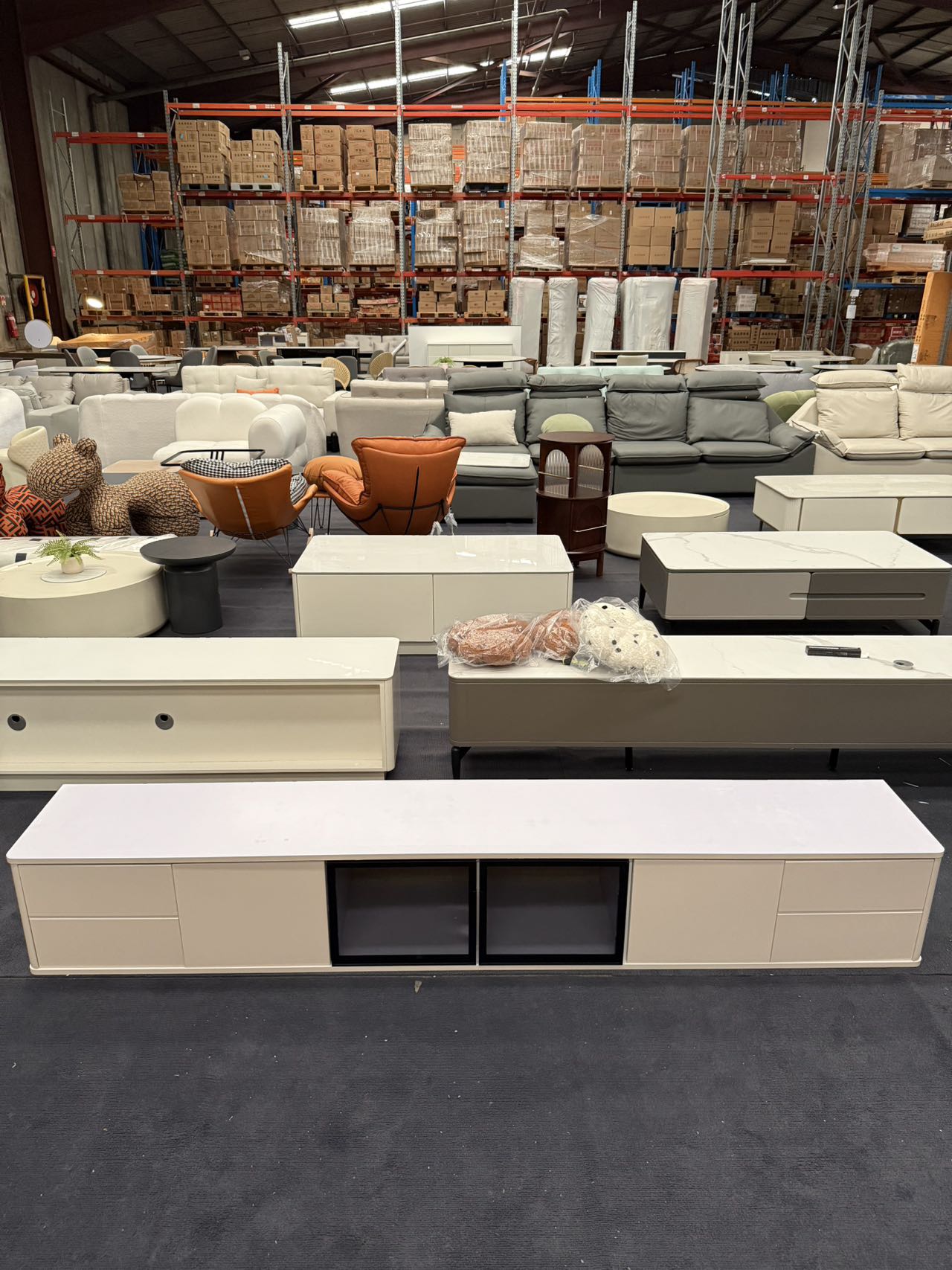 Cream White/Slate/Glass Door/TV Cabinet