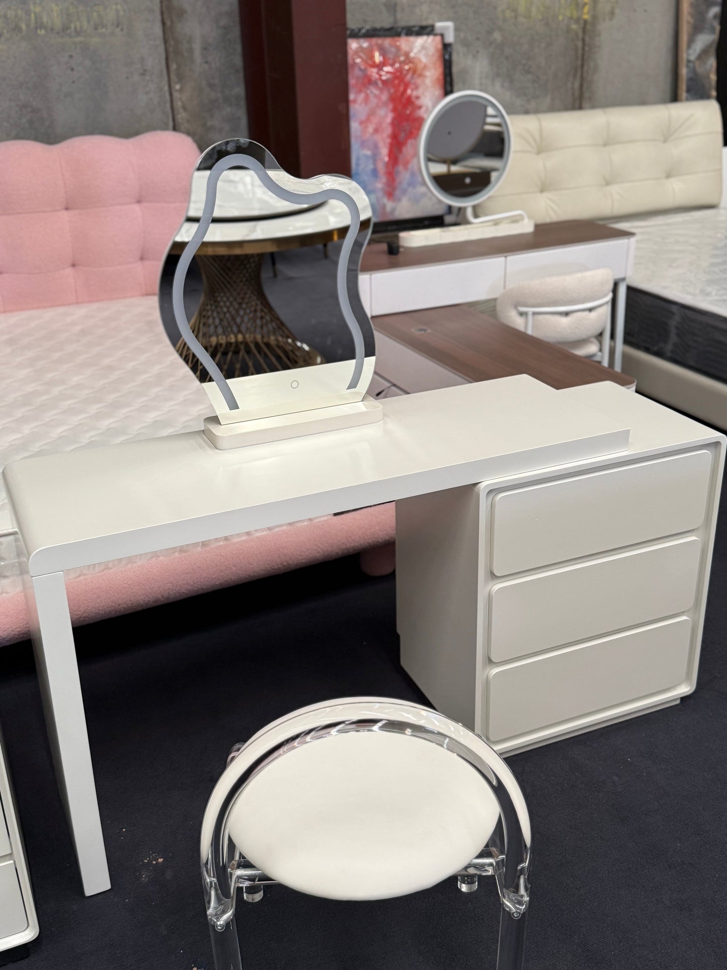 White Dressing Cabinet/Mirror/Stool Set