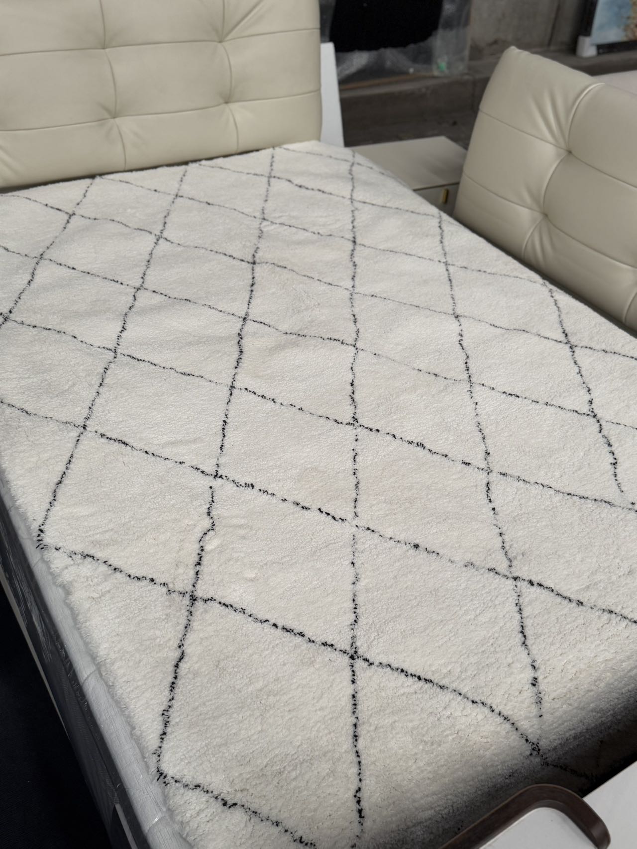 Black White/Plaid/Imitation Cashmere/Cotton Carpet