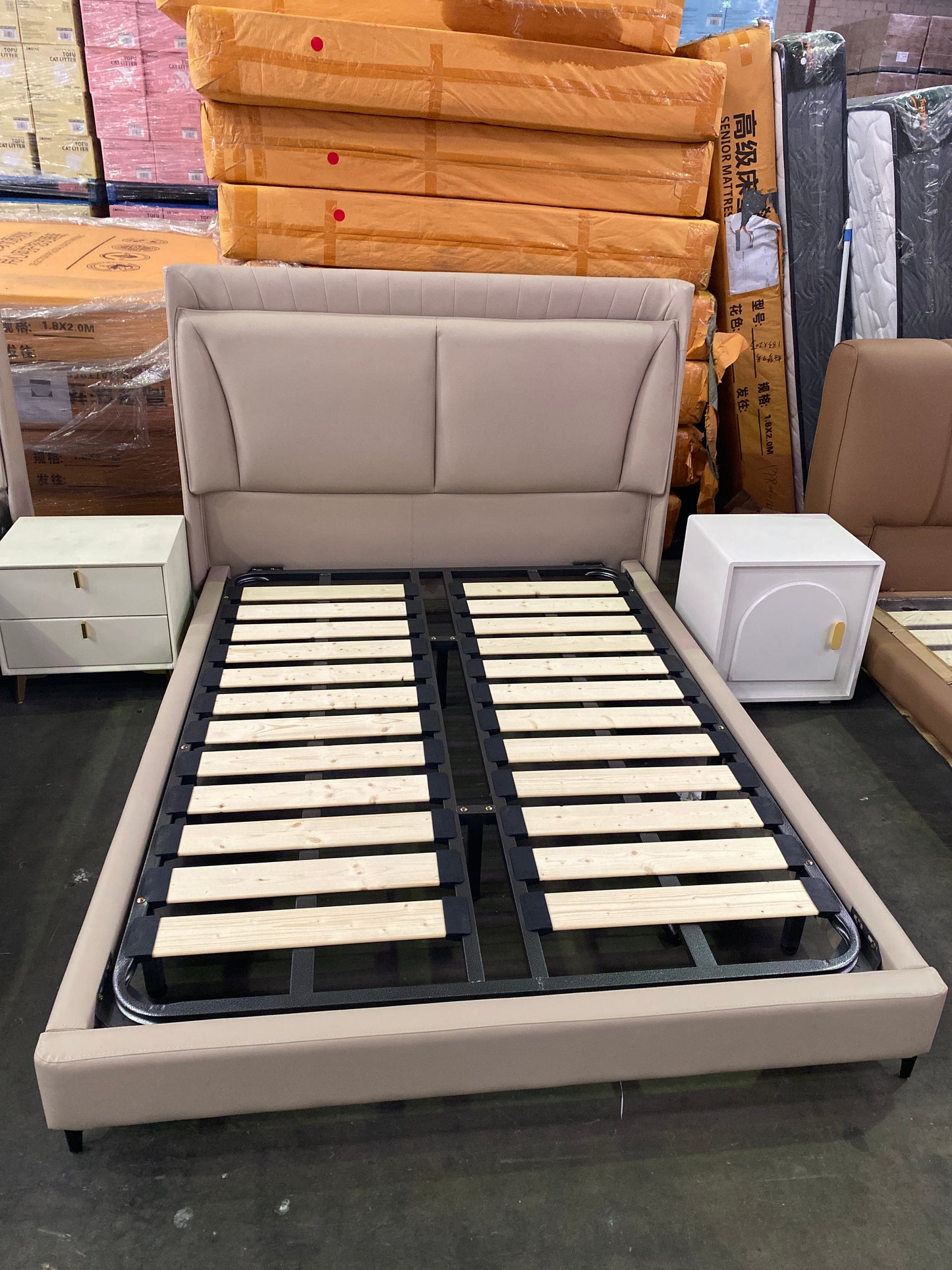 Nordic Light Khaki Genuine Leather Bed/153-183