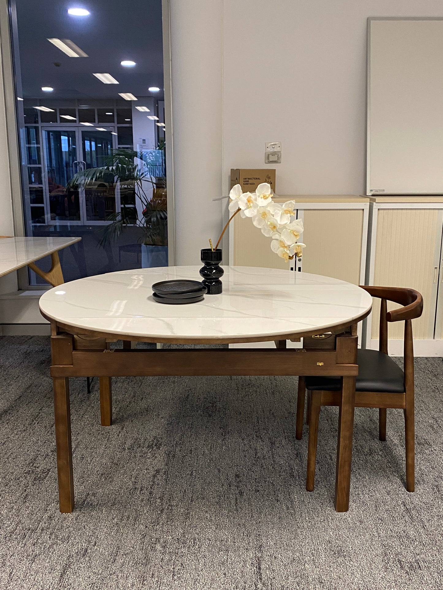 Round Slate/Solid Wood/Dining Table/6 Chairs