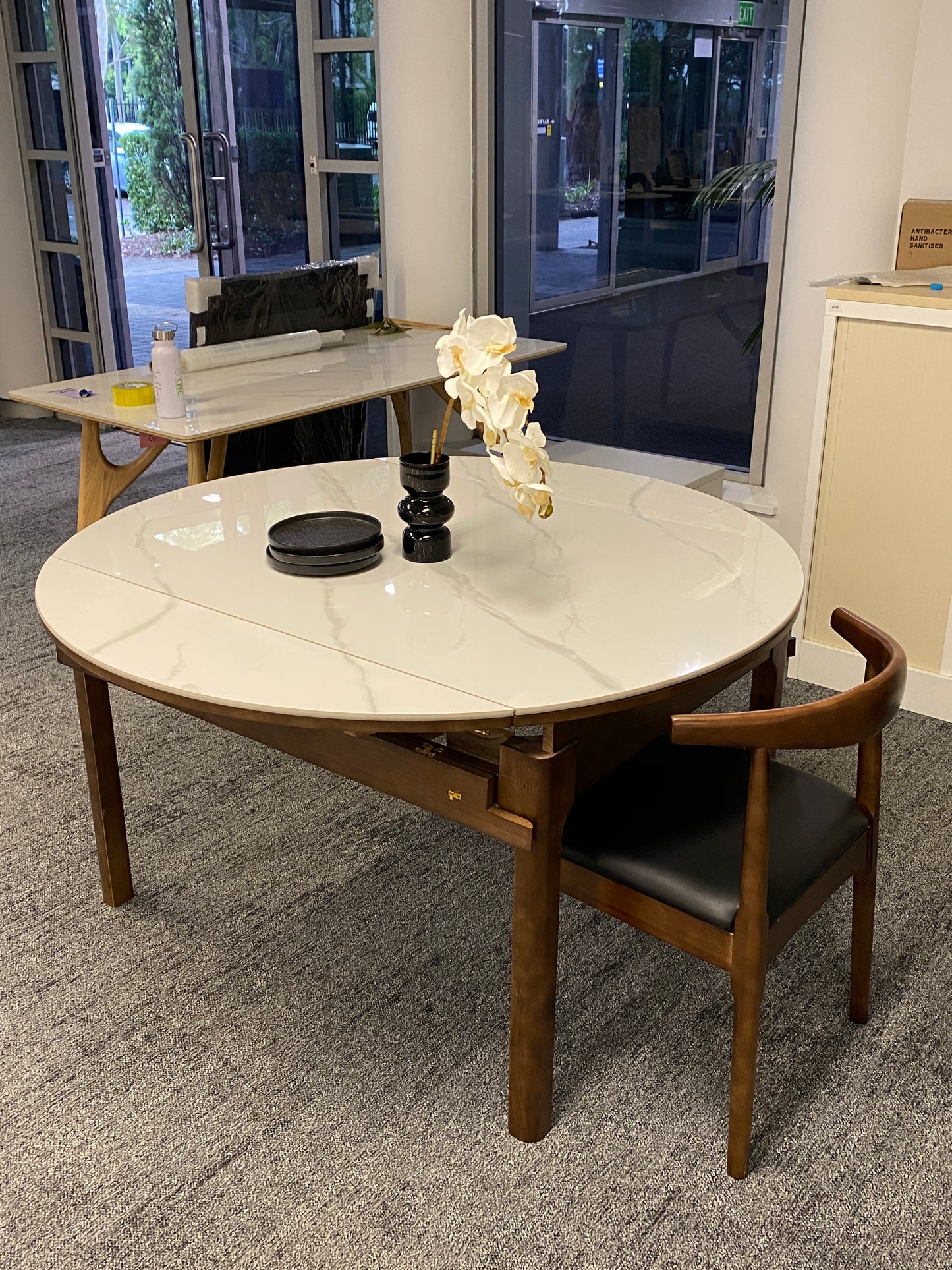 Round Slate/Solid Wood/Dining Table/6 Chairs