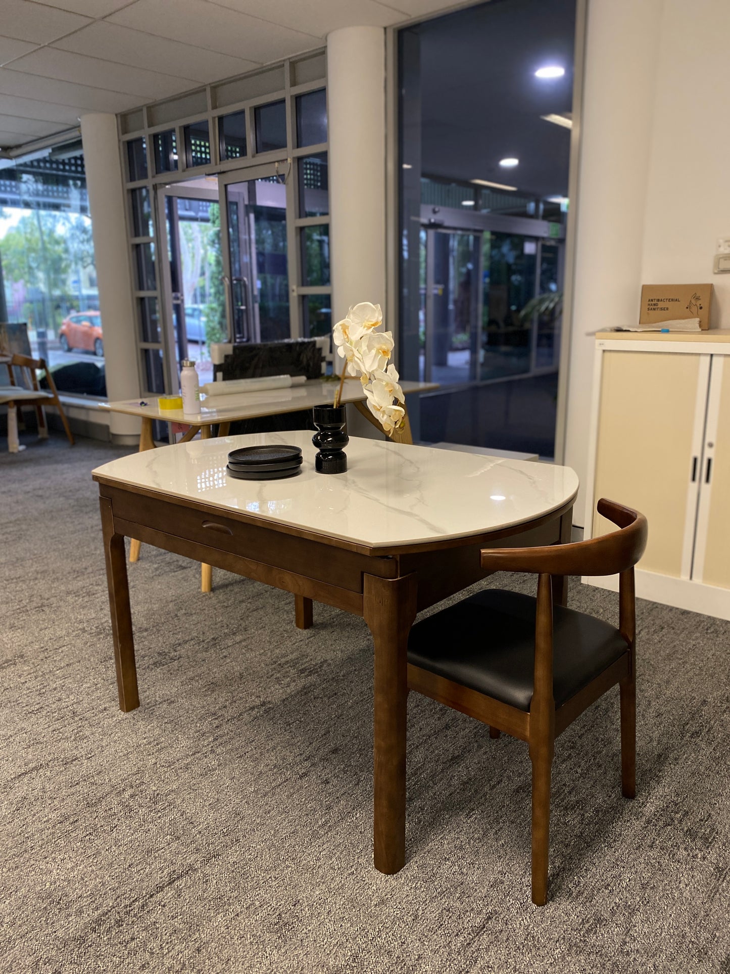 Round Slate/Solid Wood/Dining Table/6 Chairs