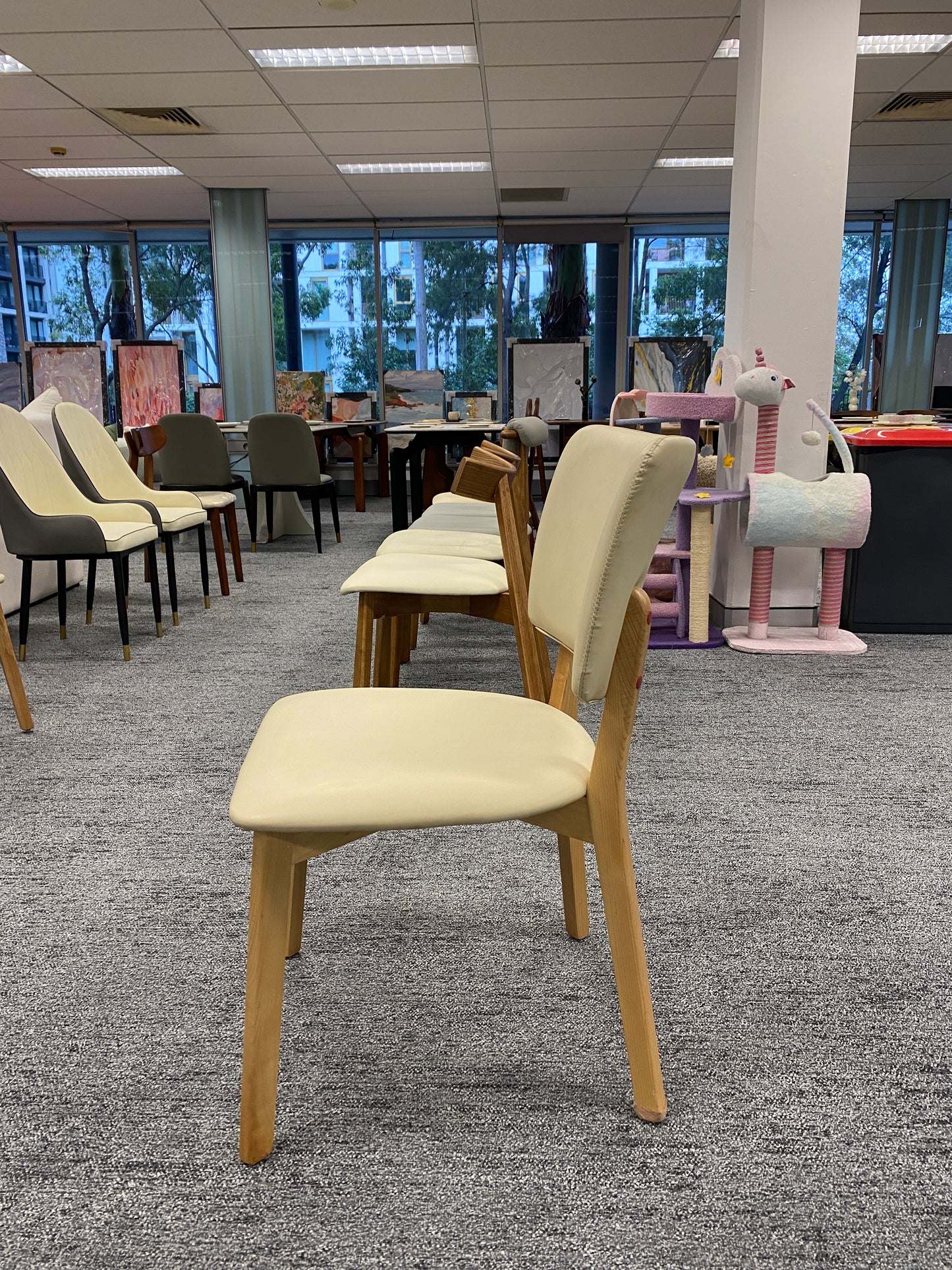 Pre Sale Light Wood Beige PU Cushion Apple Chair