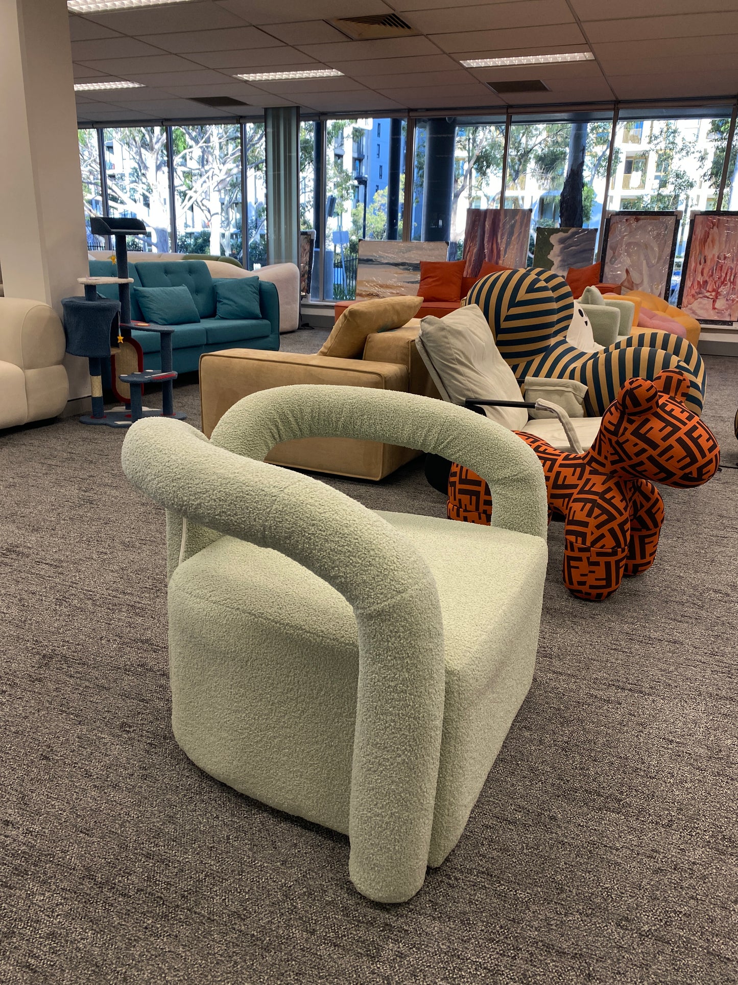 Soft Curved Lounge Chair - Lamb Plush Fabric