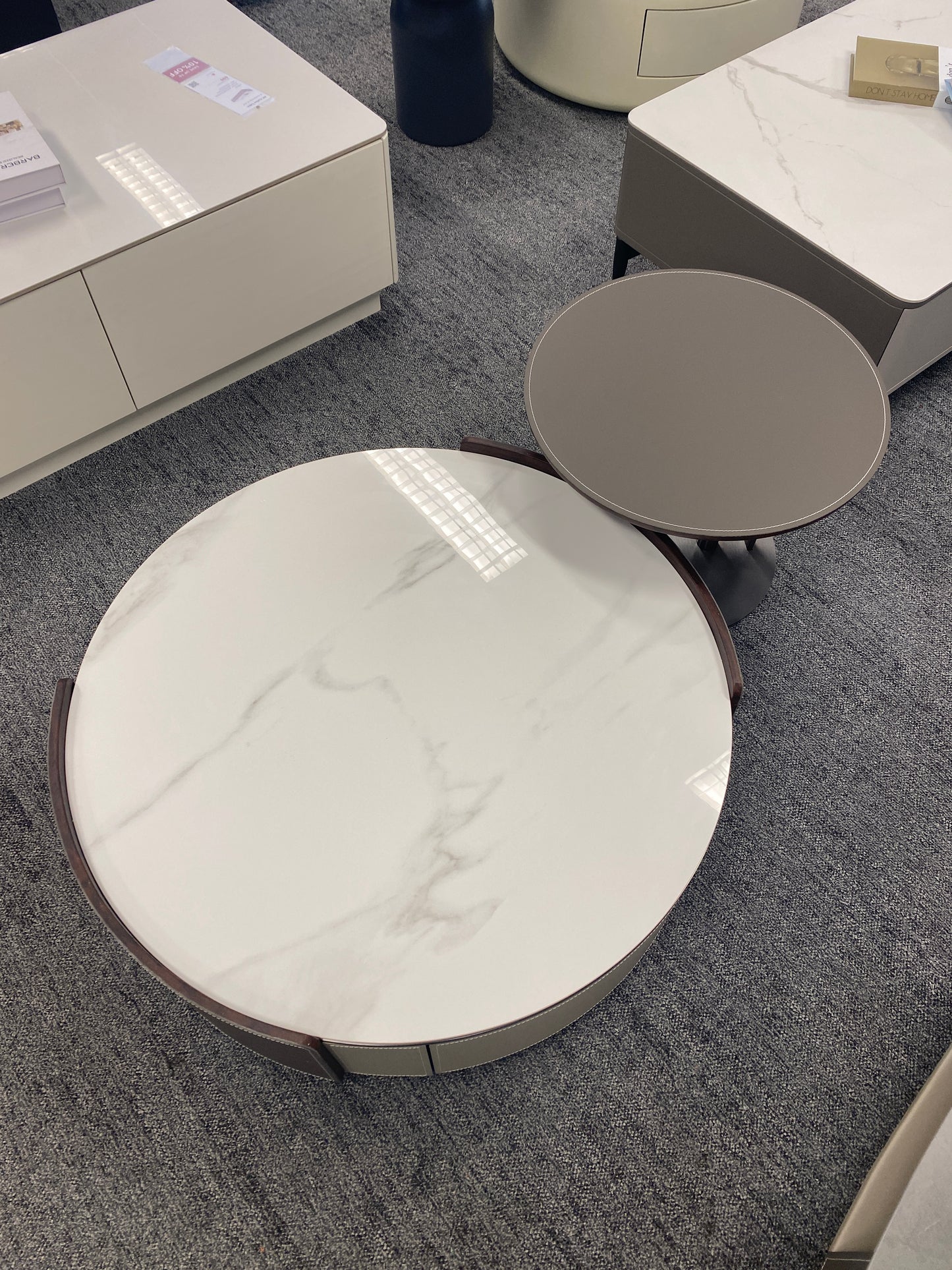 White Gray/Color Combination/Saddle Leather/Snow Mountain/Coffee Table