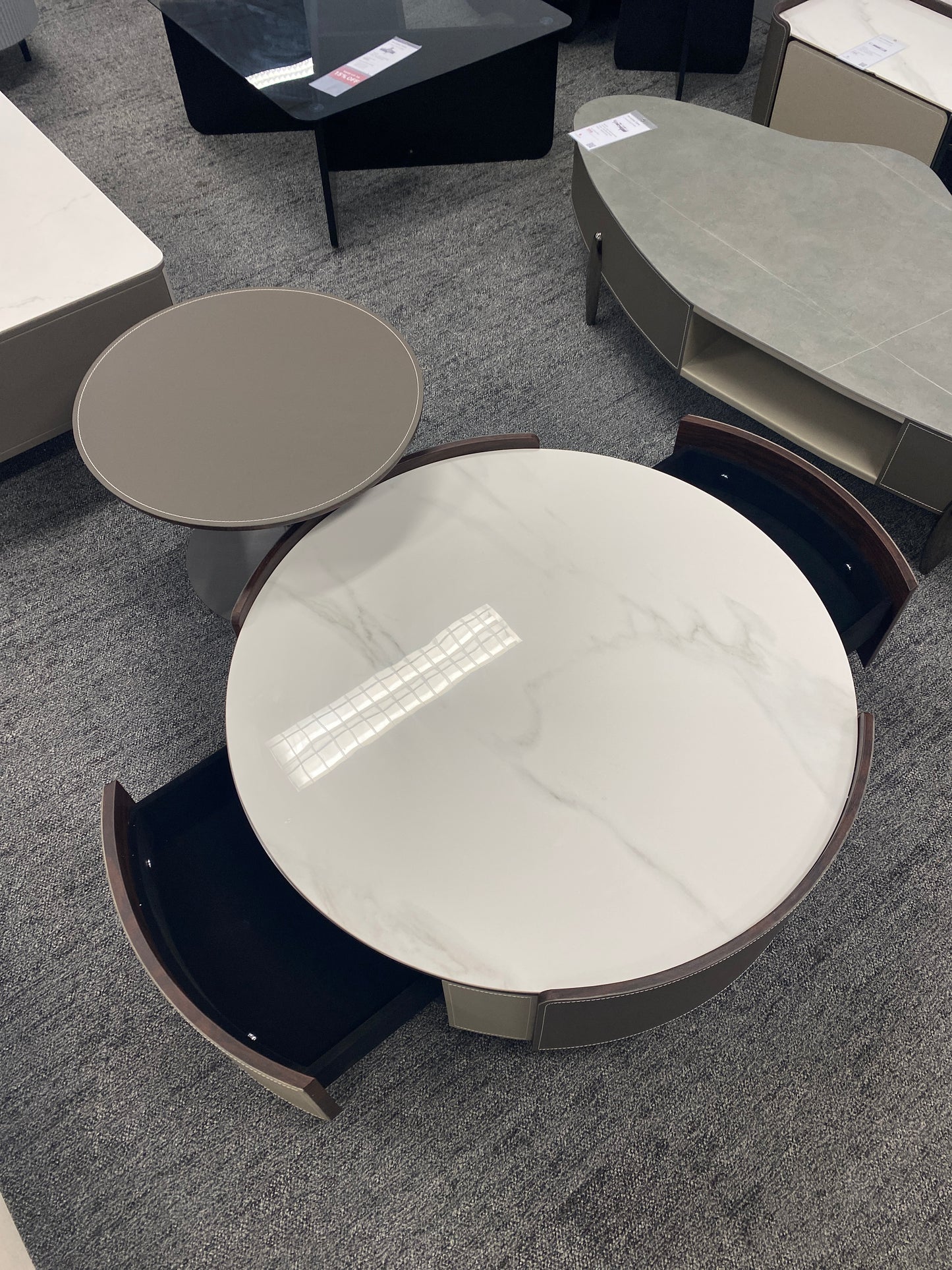 White Gray/Color Combination/Saddle Leather/Snow Mountain/Coffee Table