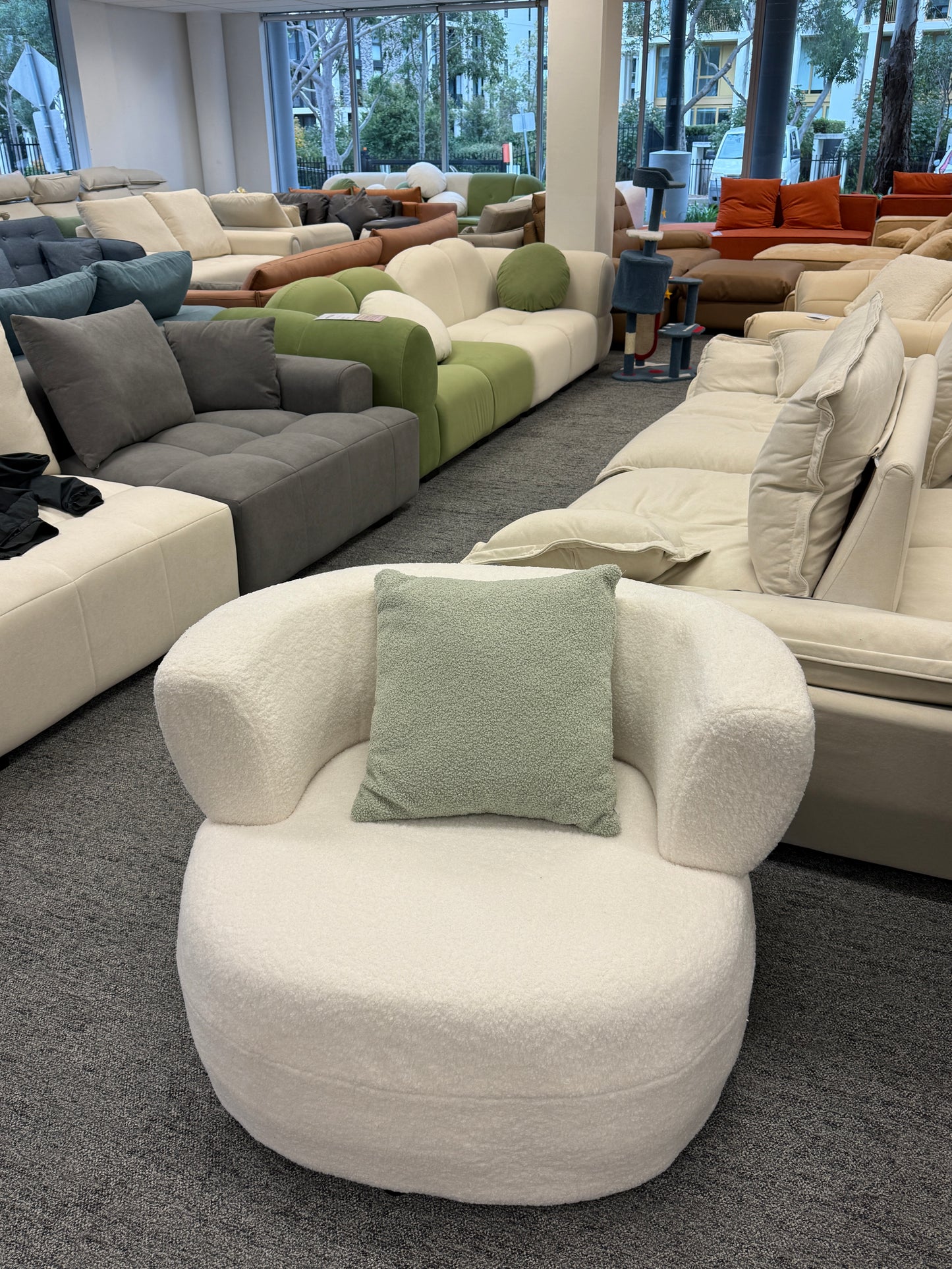 Round Upholstered Lounge Chair - Lamb Fleece