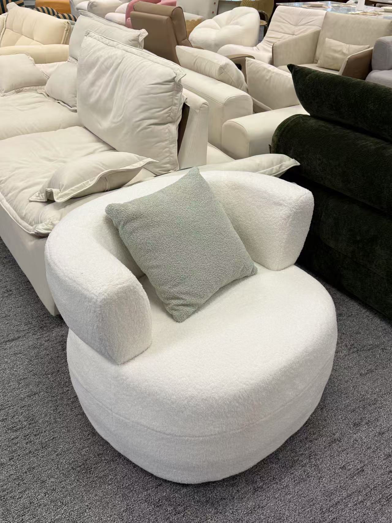 Round Upholstered Lounge Chair - Lamb Fleece