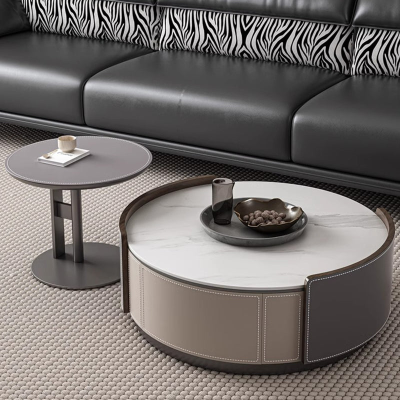 White Gray/Color Combination/Saddle Leather/Snow Mountain/Coffee Table