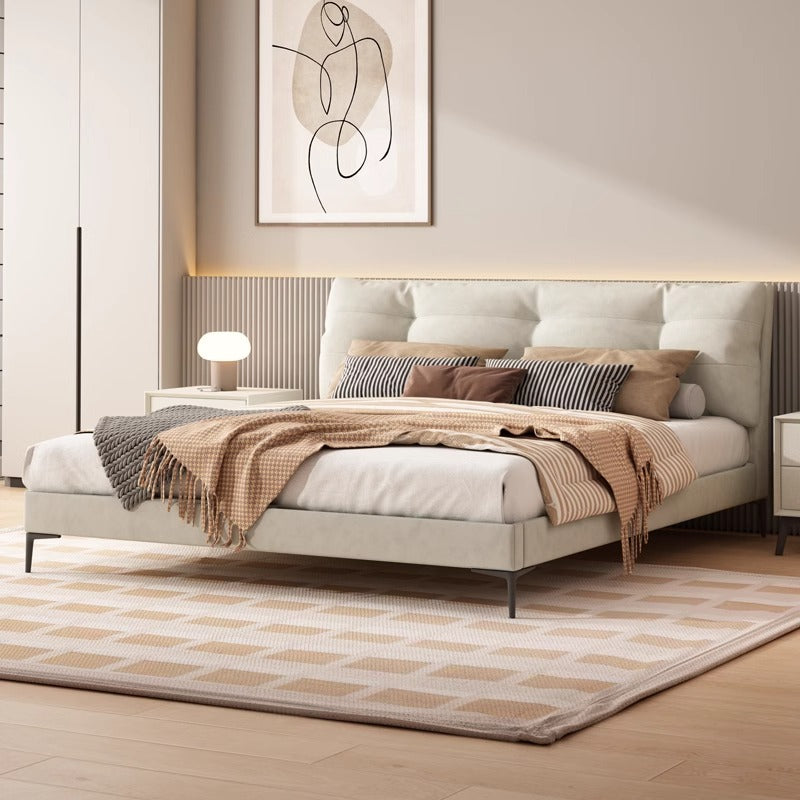 Genuine Leather/Cream White/Soft-Covered/Solid Wood Bed/153