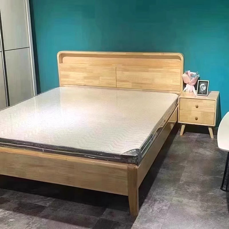 Wood Single Bed with Headboard Storage Cabinet