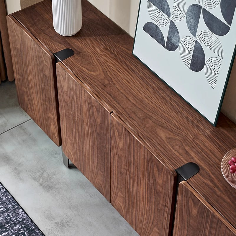 Pre Sale Walnut Grain Sideboard with Black Brushed Titanium Accents