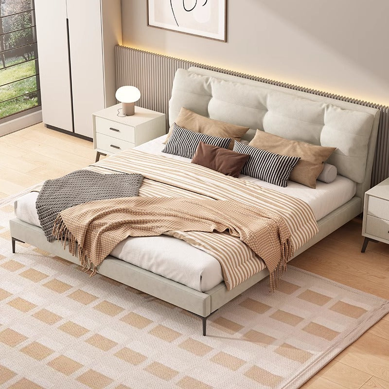Genuine Leather/Cream White/Soft-Covered/Solid Wood Bed/153