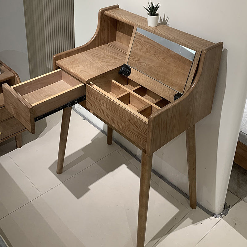 Pre Sale Walnut-Stained Ash Wood Vanity with Flip-Top Mirror and Stool