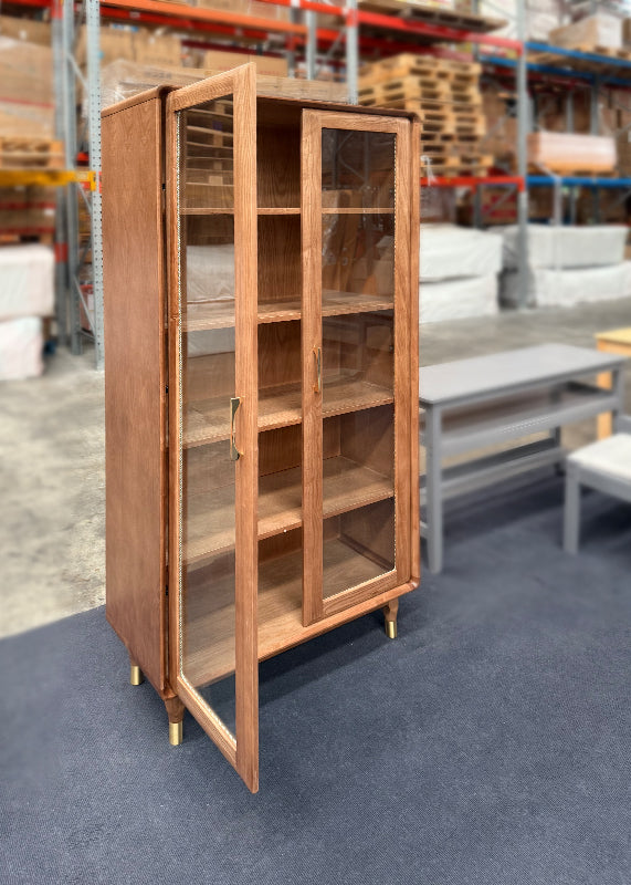 Walnut Double Door Glass Bookcase