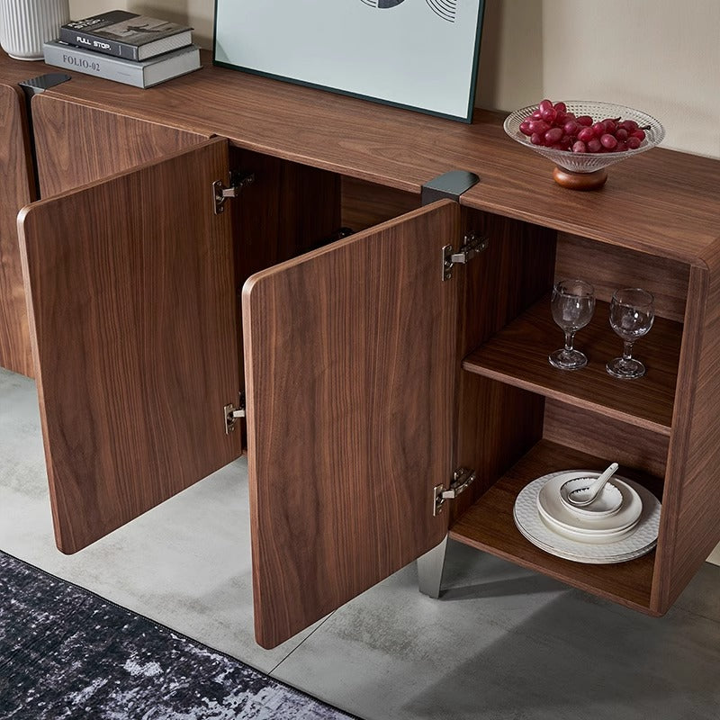 Pre Sale Walnut Grain Sideboard with Black Brushed Titanium Accents