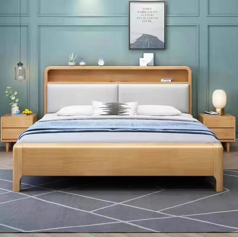 Wood Single Bed with Headboard Storage Cabinet
