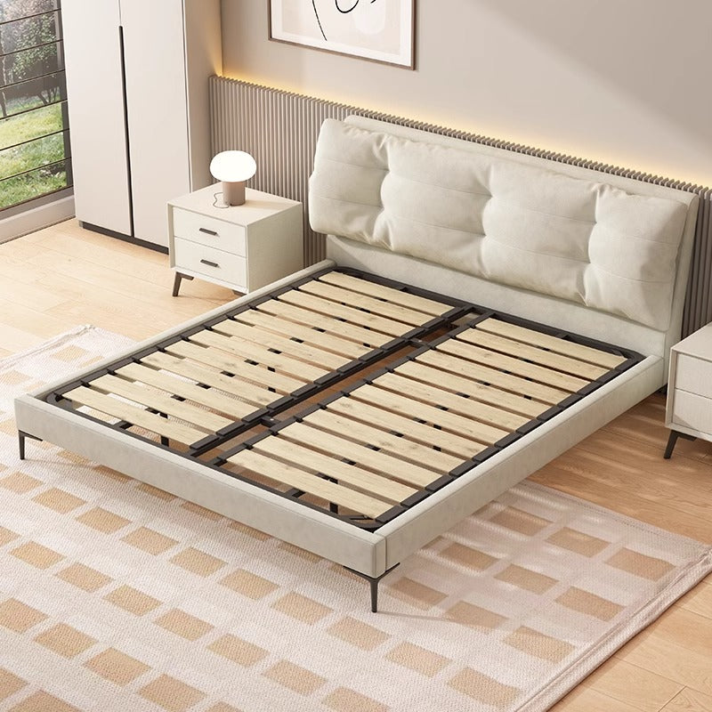 Genuine Leather/Cream White/Soft-Covered/Solid Wood Bed/153