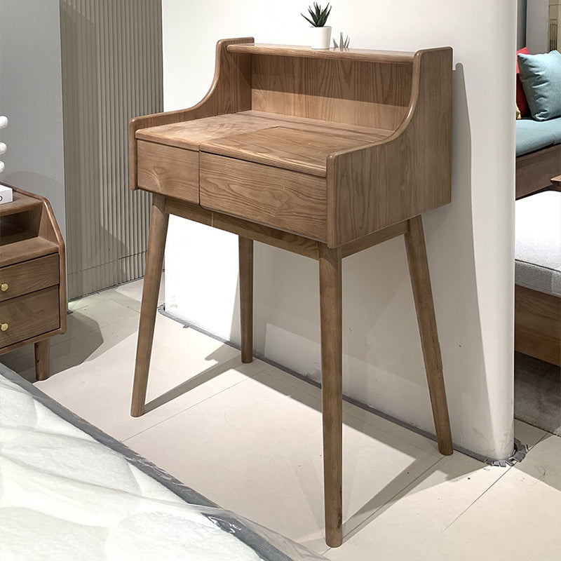 Pre Sale Walnut-Stained Ash Wood Vanity with Flip-Top Mirror and Stool