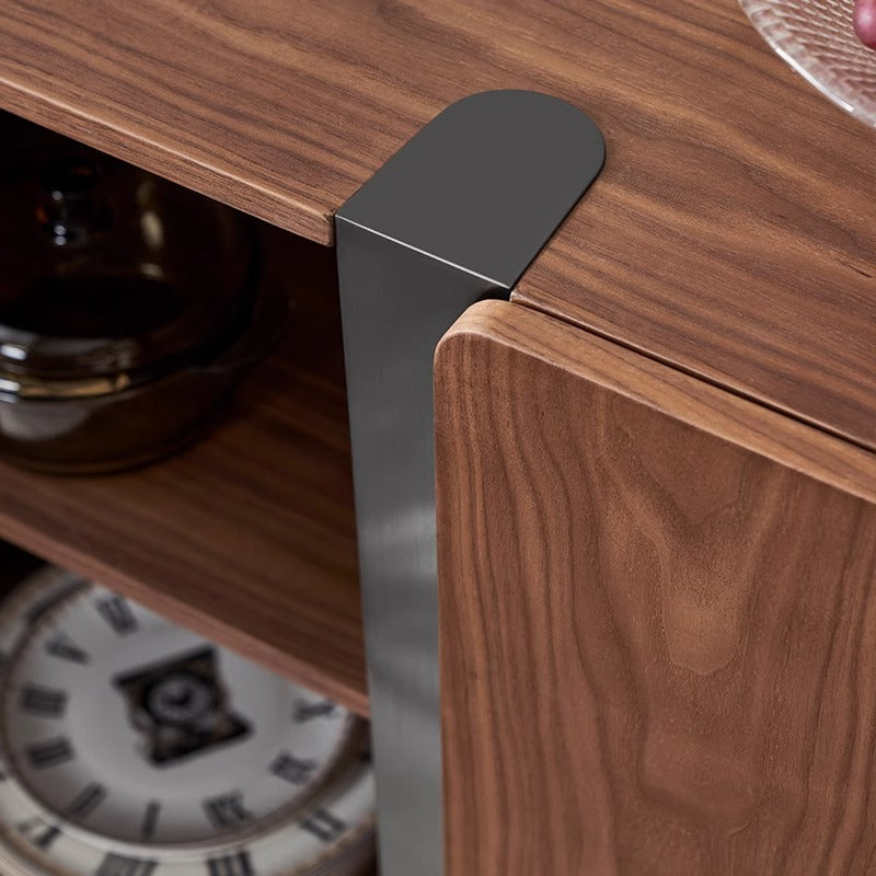 Pre Sale Walnut Grain Sideboard with Black Brushed Titanium Accents