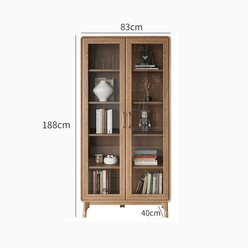 Walnut Double Door Glass Bookcase