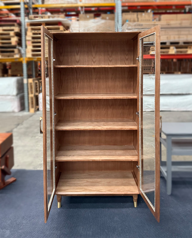 Walnut Double Door Glass Bookcase