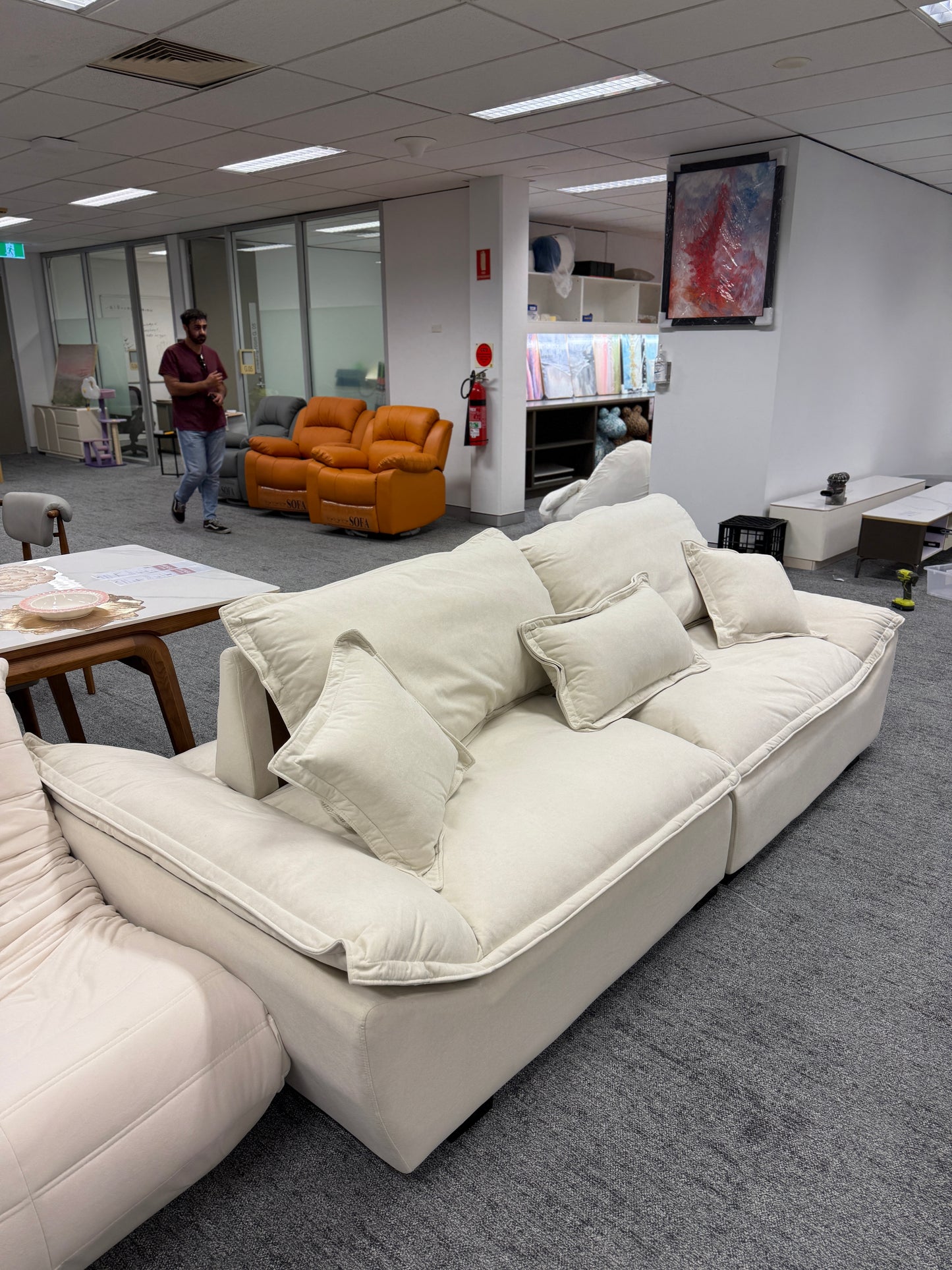 Off-White /Grey Matte Fabric Sailboat Sofa