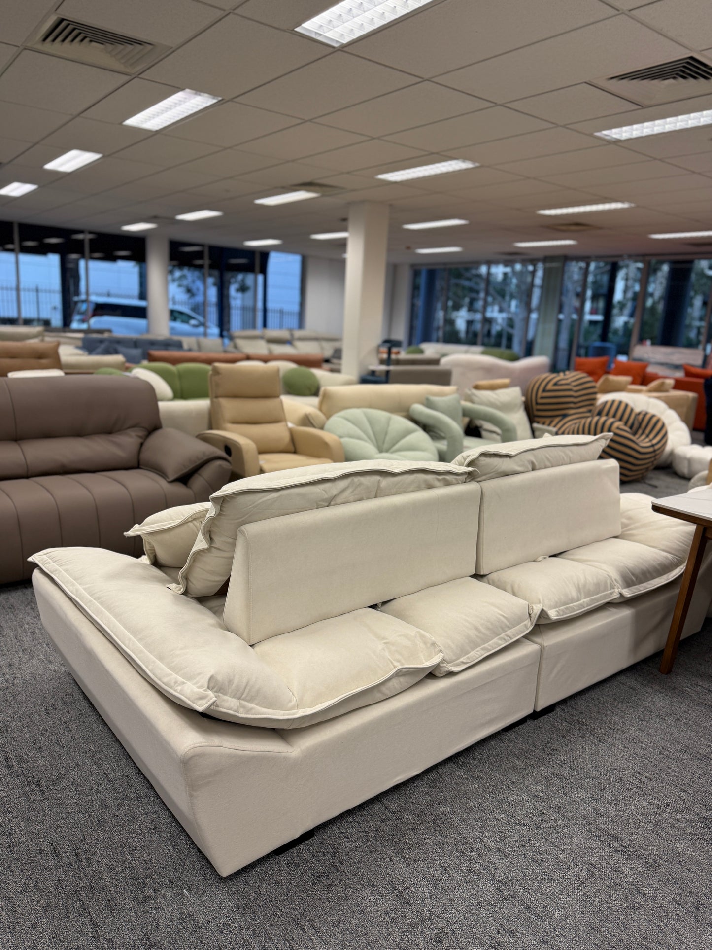 Off-White /Grey Matte Fabric Sailboat Sofa