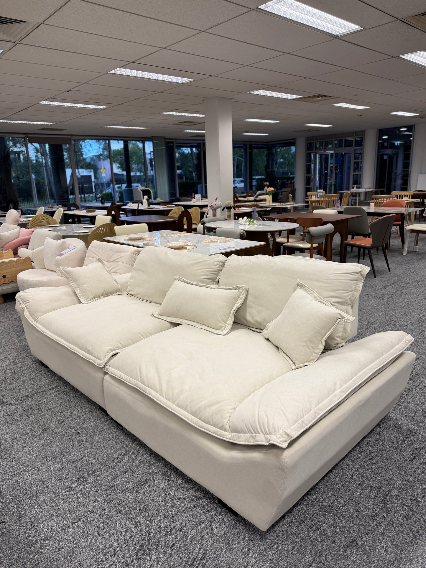 Off-White /Grey Matte Fabric Sailboat Sofa