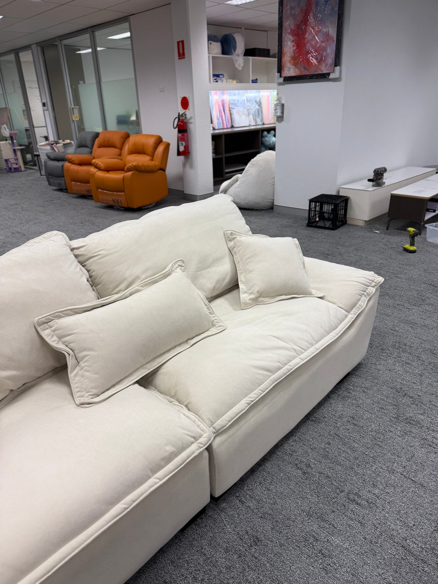 Off-White /Grey Matte Fabric Sailboat Sofa