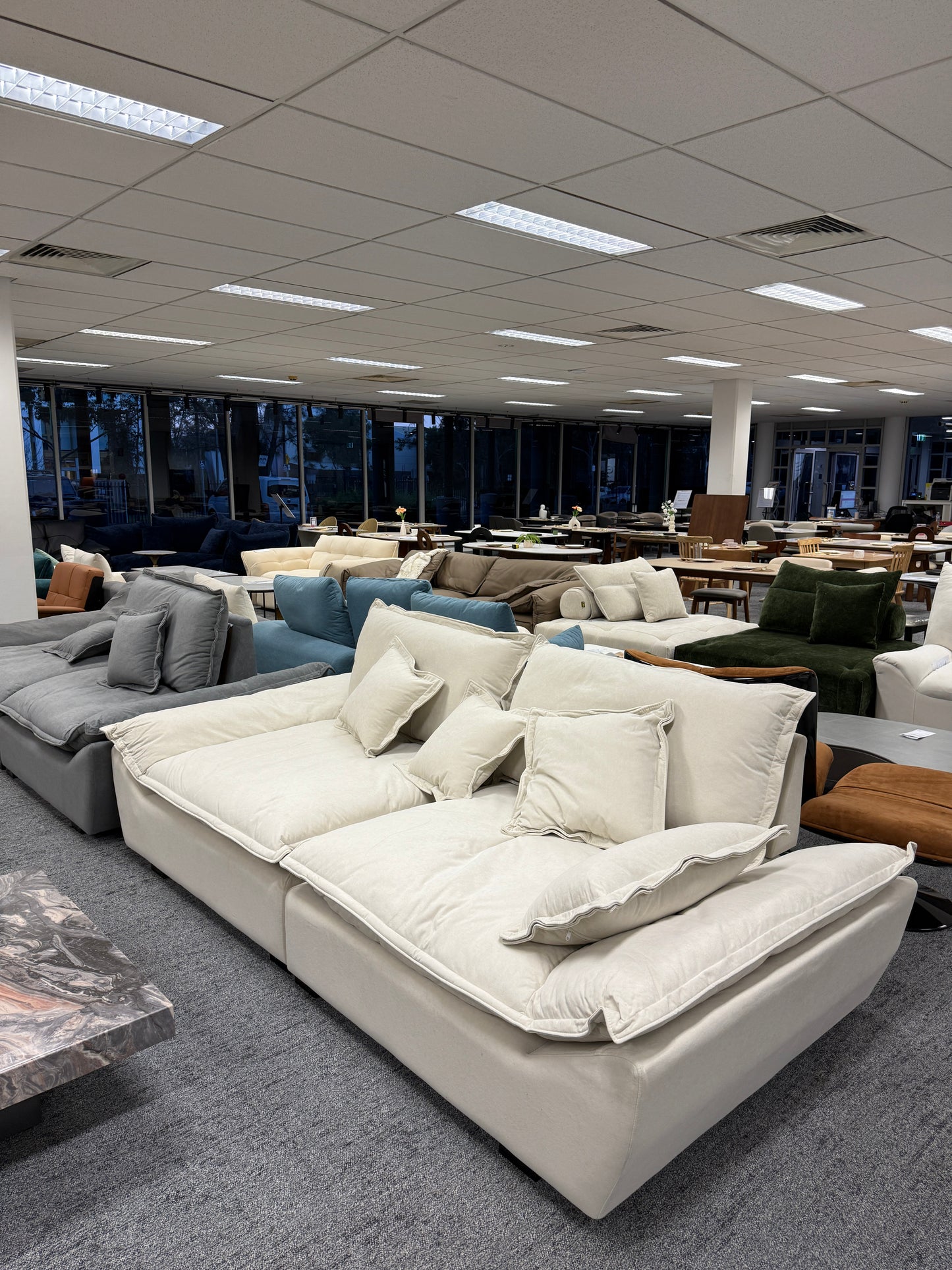 Off-White /Grey Matte Fabric Sailboat Sofa