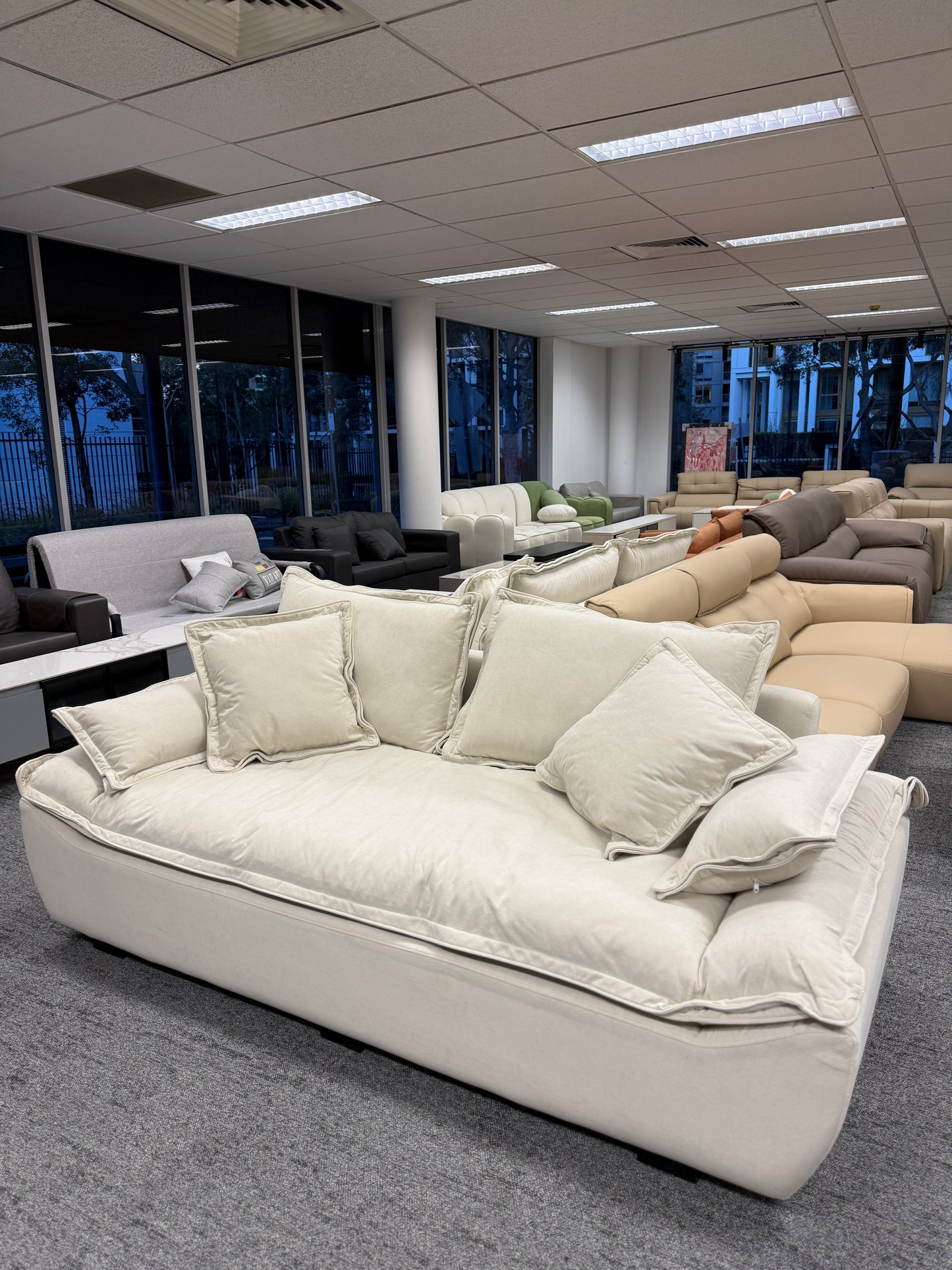 Off-White /Grey Matte Fabric Sailboat Sofa