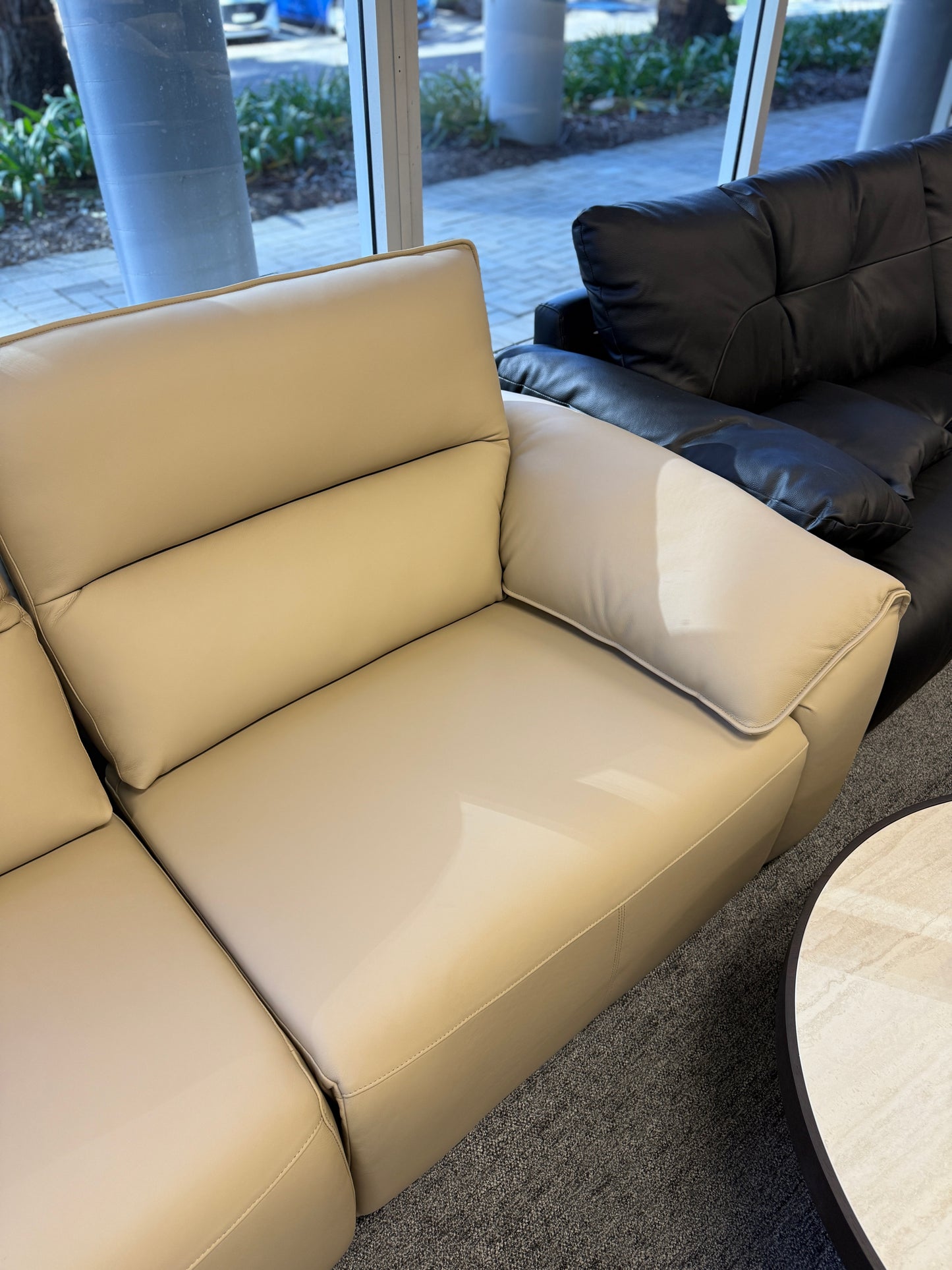 Pre Sale Light Khaki Leather 3-Seater Recliner Sofa with Dual Power