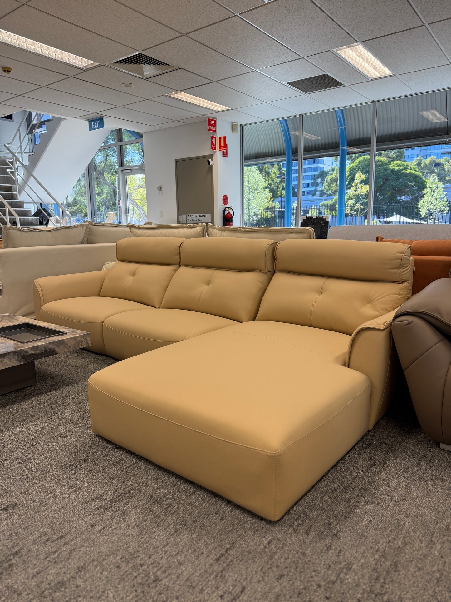 2-3Seater Eco-Leather Chaise Sofa Khaki/Light brown
