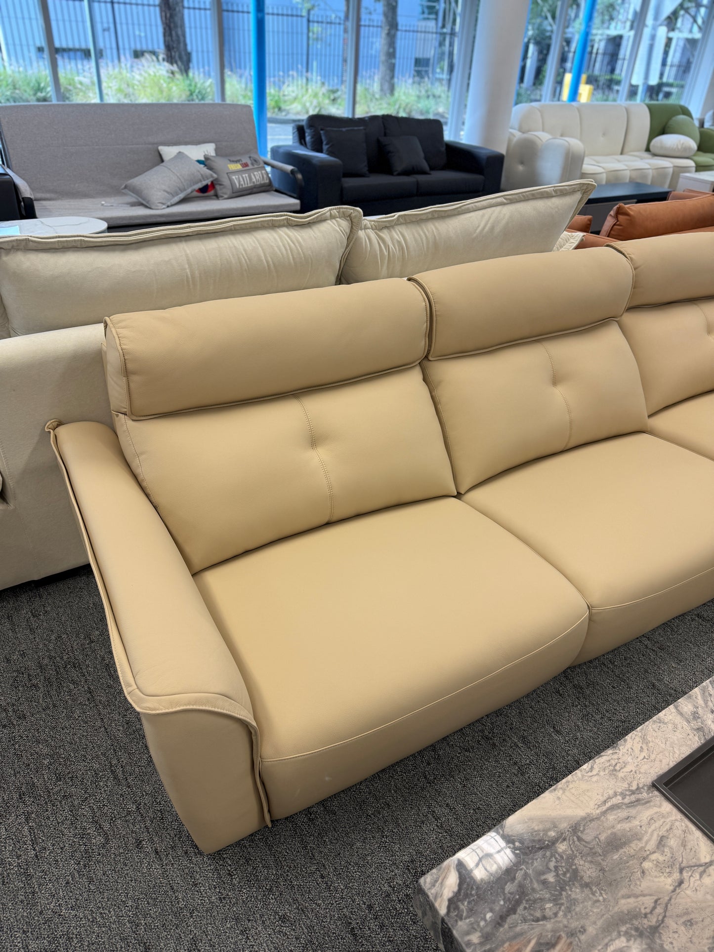 2-3Seater Eco-Leather Chaise Sofa Khaki/Light brown