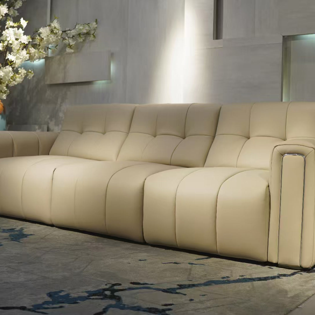 Pre Sale Eco-Leather 3-Seater Electric Extendable Sofa Light Khaki