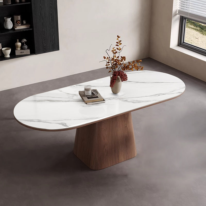 White/Rock Board/Double End Round Dining Table