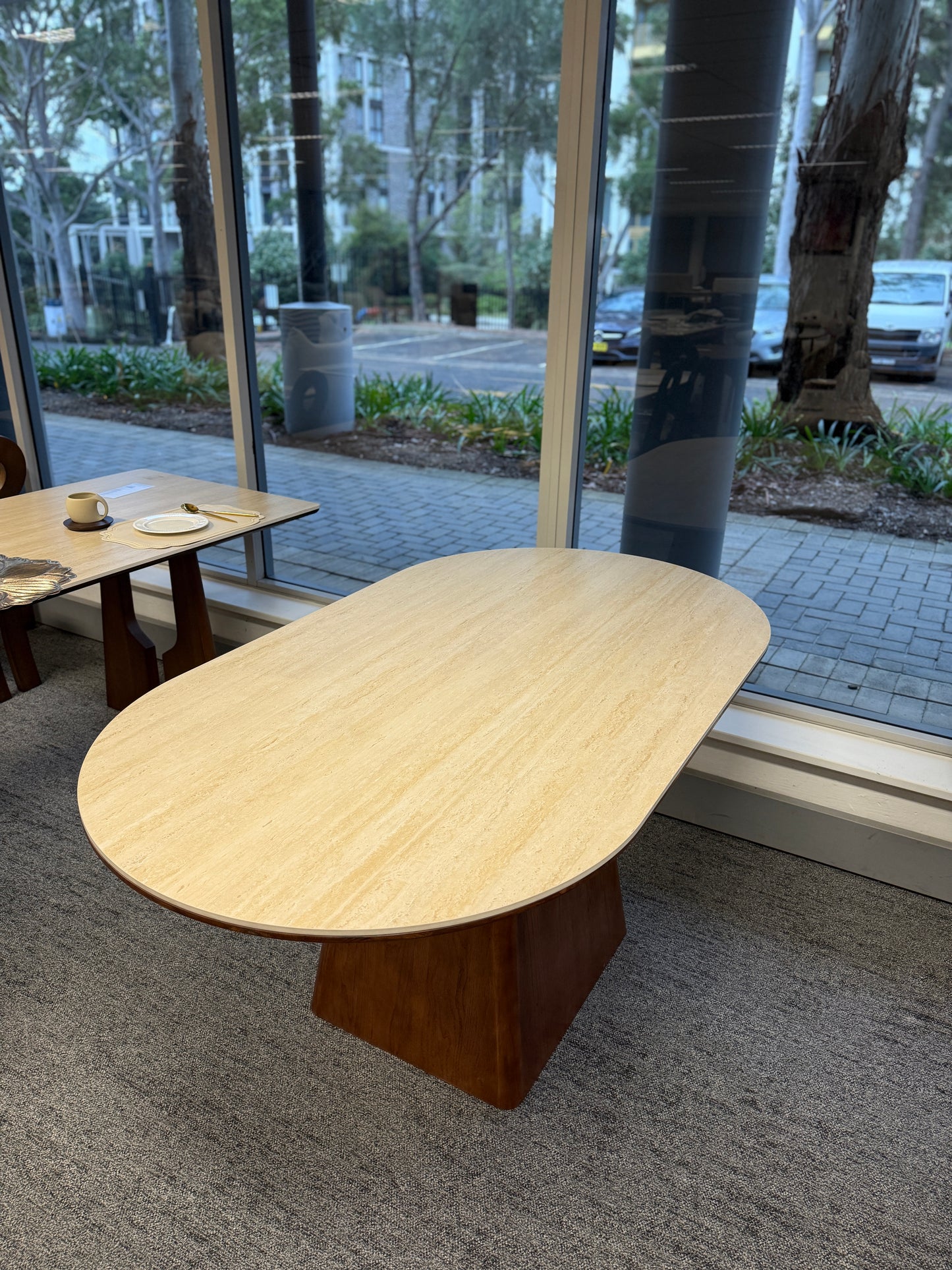 Rock Board Double End Round Dining Table